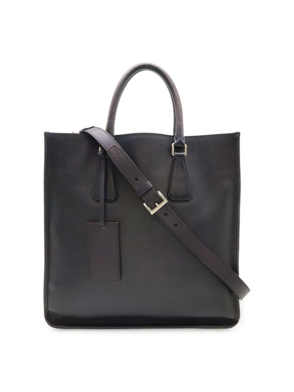 Prada Triangle Logo Saffiano Tote 2-Way Shoulder Bag Crossbody Leather Navy